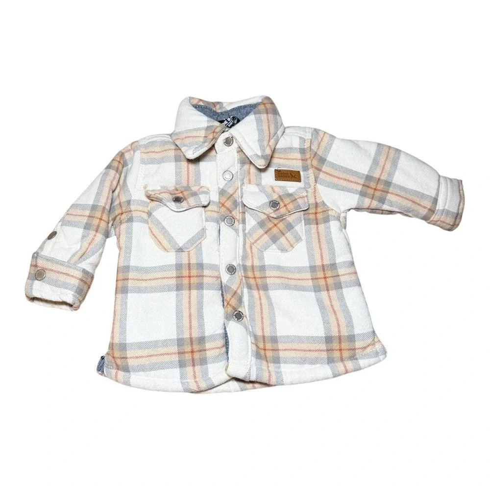 Lumberjack Cabin Core Eddie Bauer Plaid Shacket Joggers Set 0-3M Grey Tan Fleece